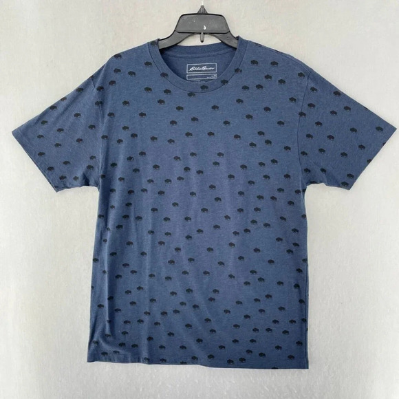 Eddie Bauer T Shirt Mens M Blue Black Animal Print Crew Neck Short Sleeve - Picture 1 of 9